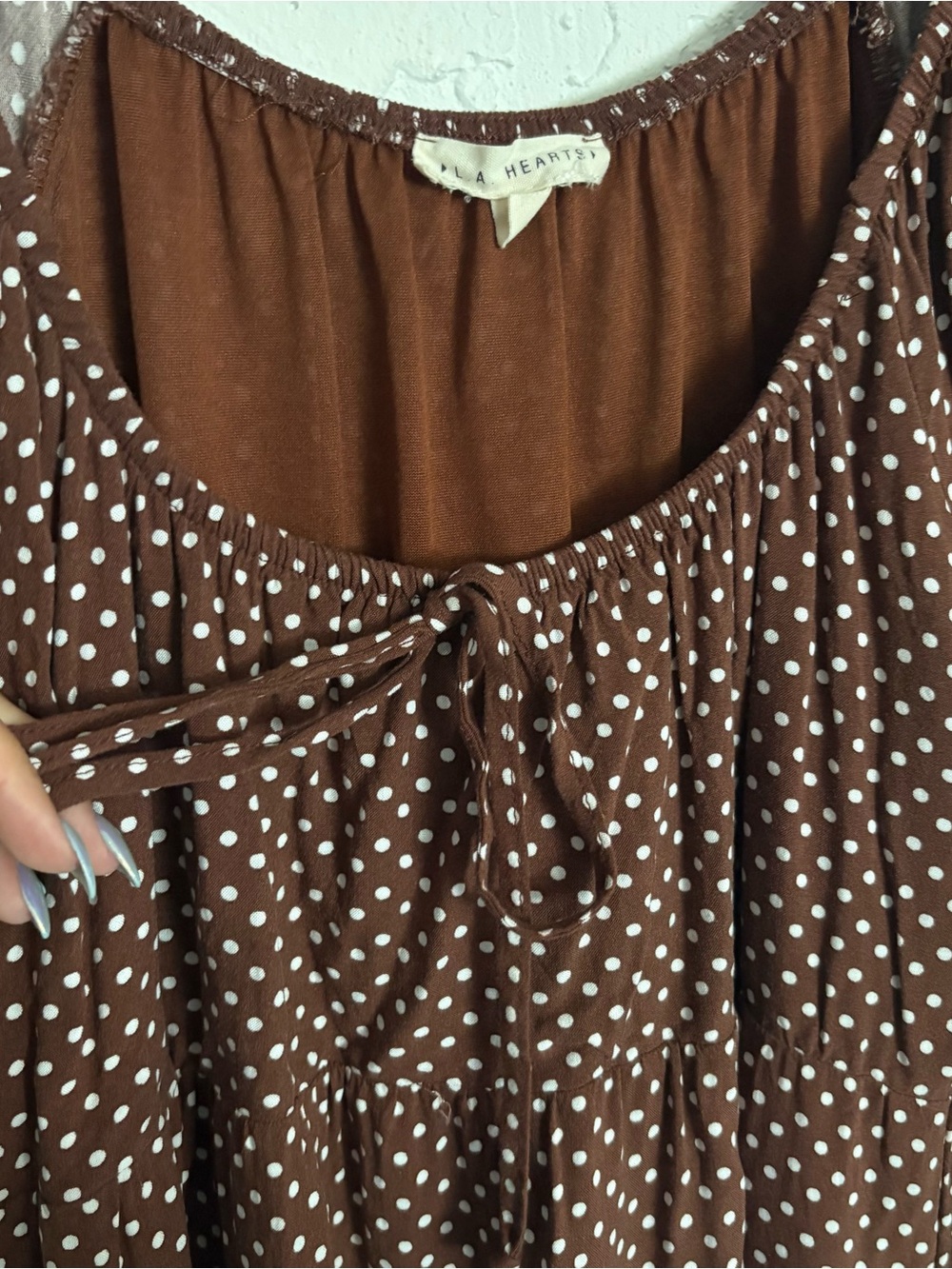 LA Hearts Brown Polka Dot Babydoll Dress - Picture 3 of 5
